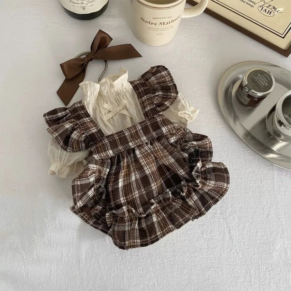Vintage Plaid Flying Sleeve Dress For Your Fur Babies