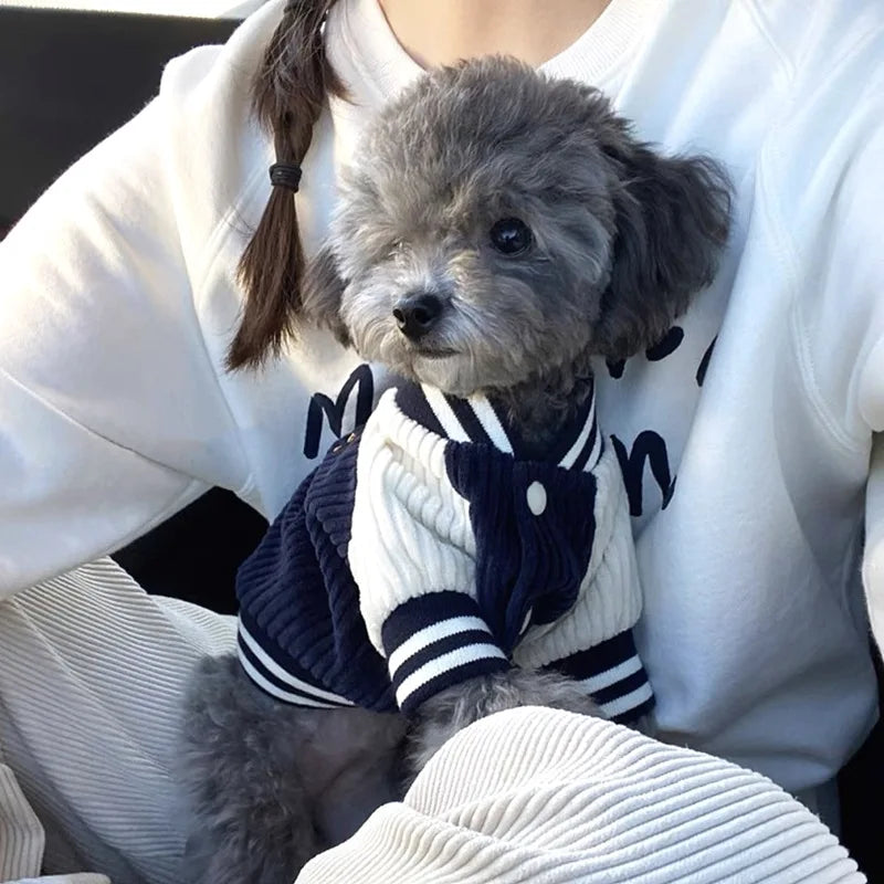 Striped Corduroy Baseball Jacket for Small Dogs & Cats
