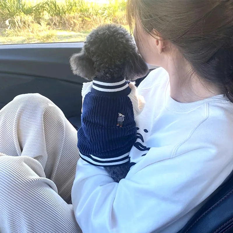 Striped Corduroy Baseball Jacket for Small Dogs & Cats