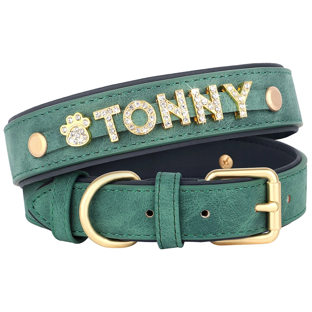 Personalized Leather Dog Collar – Custom Name Charm | S, M, L