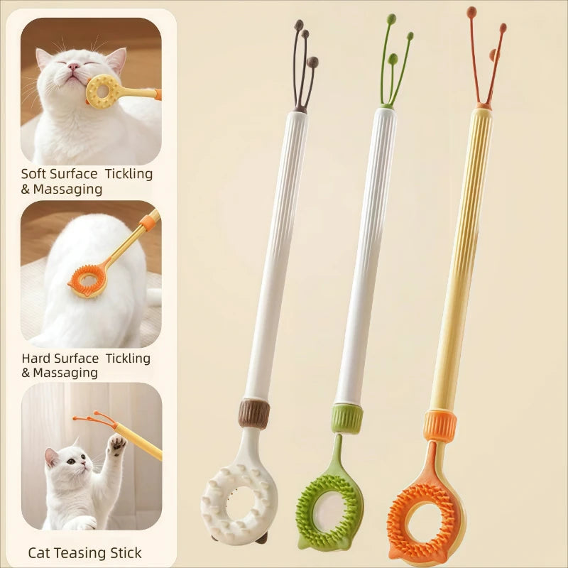 2-in-1 Retractable Cat Teaser & Massaging Toy