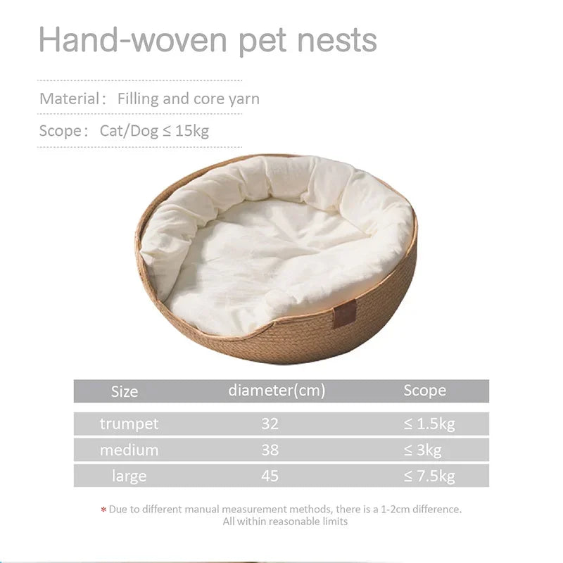 Bamboo Woven Waterproof Pet Bed with Pillow