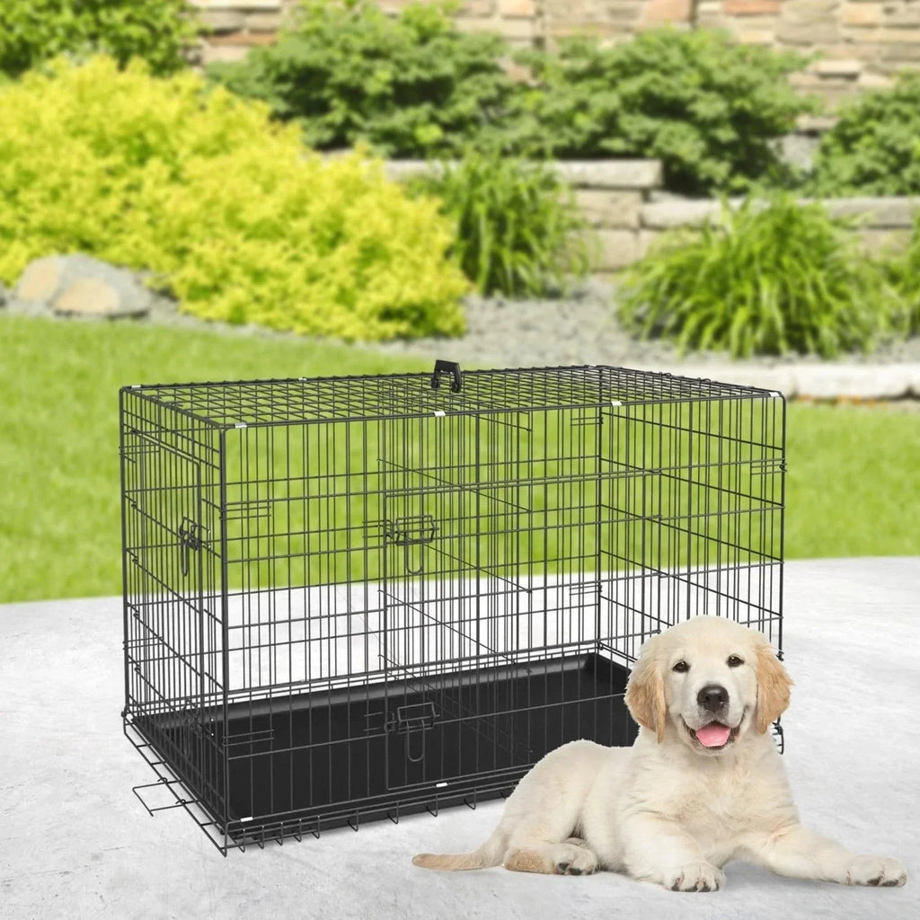 Collapsible Dog Kennel | Foldable Metal Crate with 2 Doors