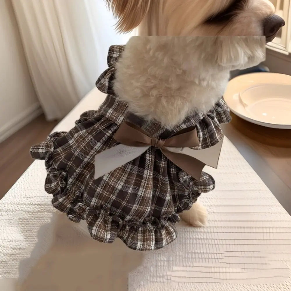Vintage Plaid Flying Sleeve Dress For Your Fur Babies