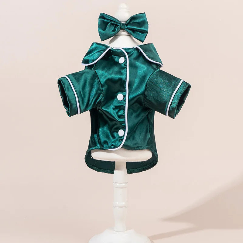 Dog Pajamas Set with Bow Headband