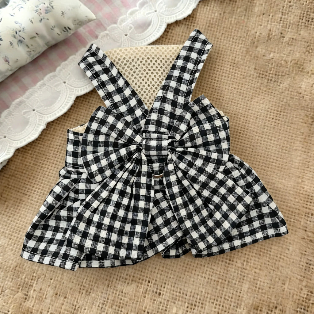 Plaid Pet Harness Dress with Big Bow 🎀