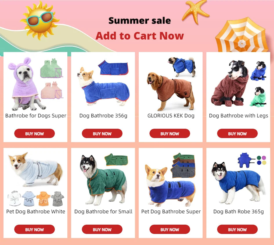 Super Absorbent Hooded Pet Bathrobe for Dogs & Cats