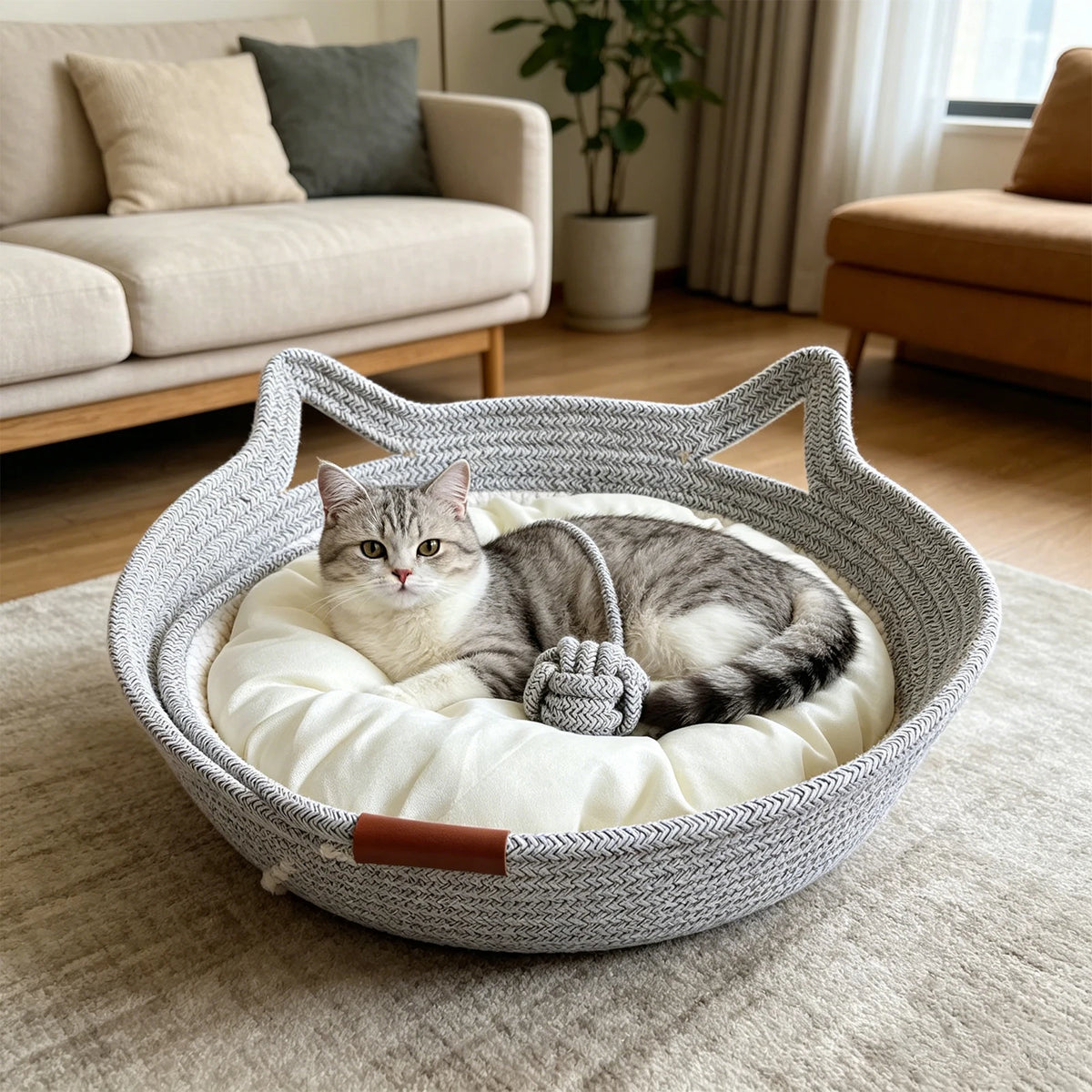 Round Hand Woven Wear-resistant Cat Bed