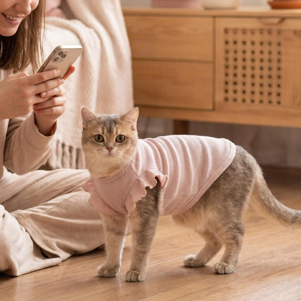 Cute Waffle Ruffle Sleeve Pet T-Shirt
