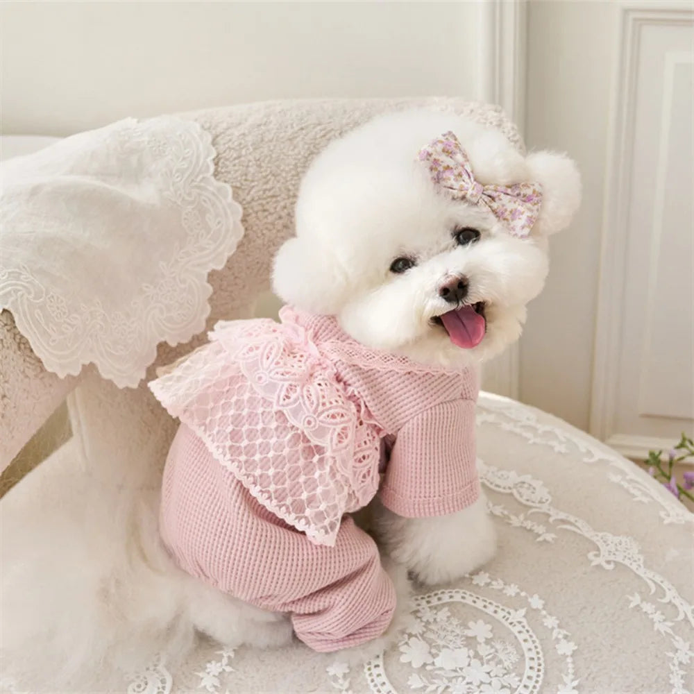 Waffle Lace Camisole Pet Jumpsuit