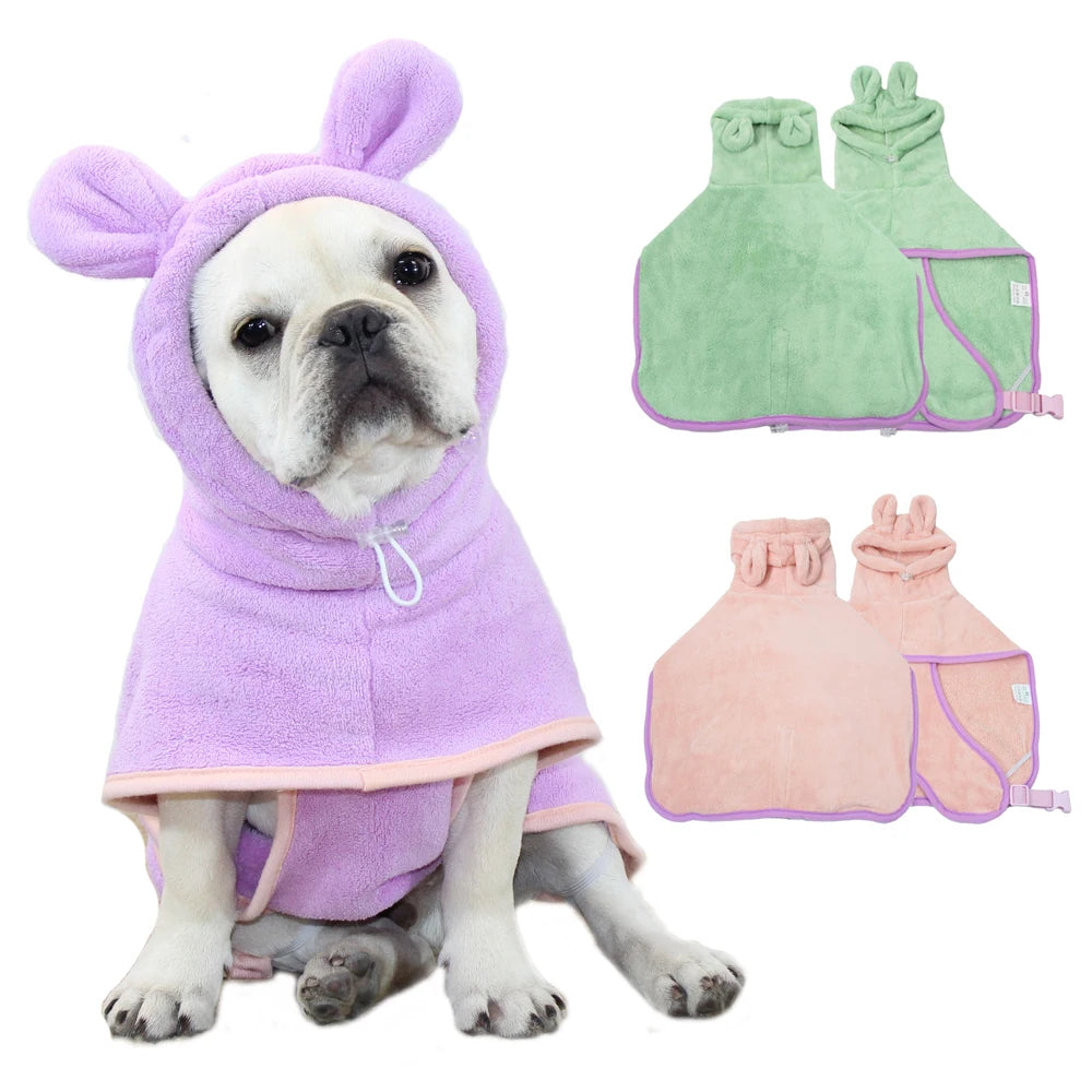 Super Absorbent Hooded Pet Bathrobe for Dogs & Cats