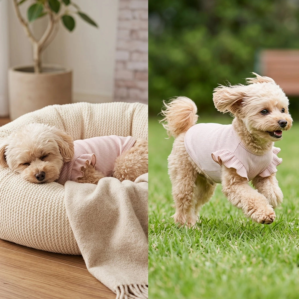 Cute Waffle Ruffle Sleeve Pet T-Shirt