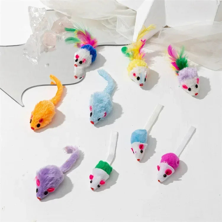 Bulk Cat Mouse Toys with Catnip & Feathers