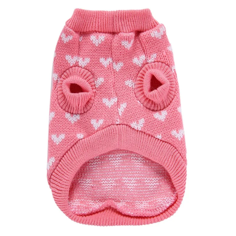 Cute Heart Knit Sweater Round Neck Slim fit For small, Medium, and Large Dogs & Cats