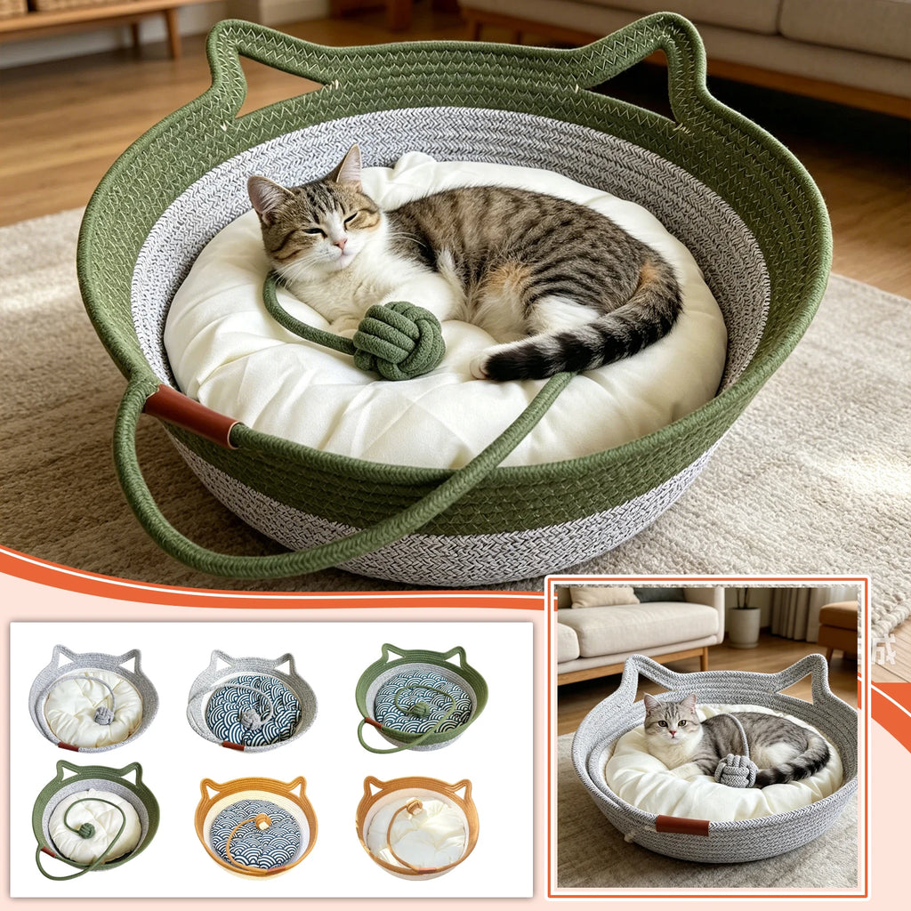 Round Hand Woven Wear-resistant Cat Bed