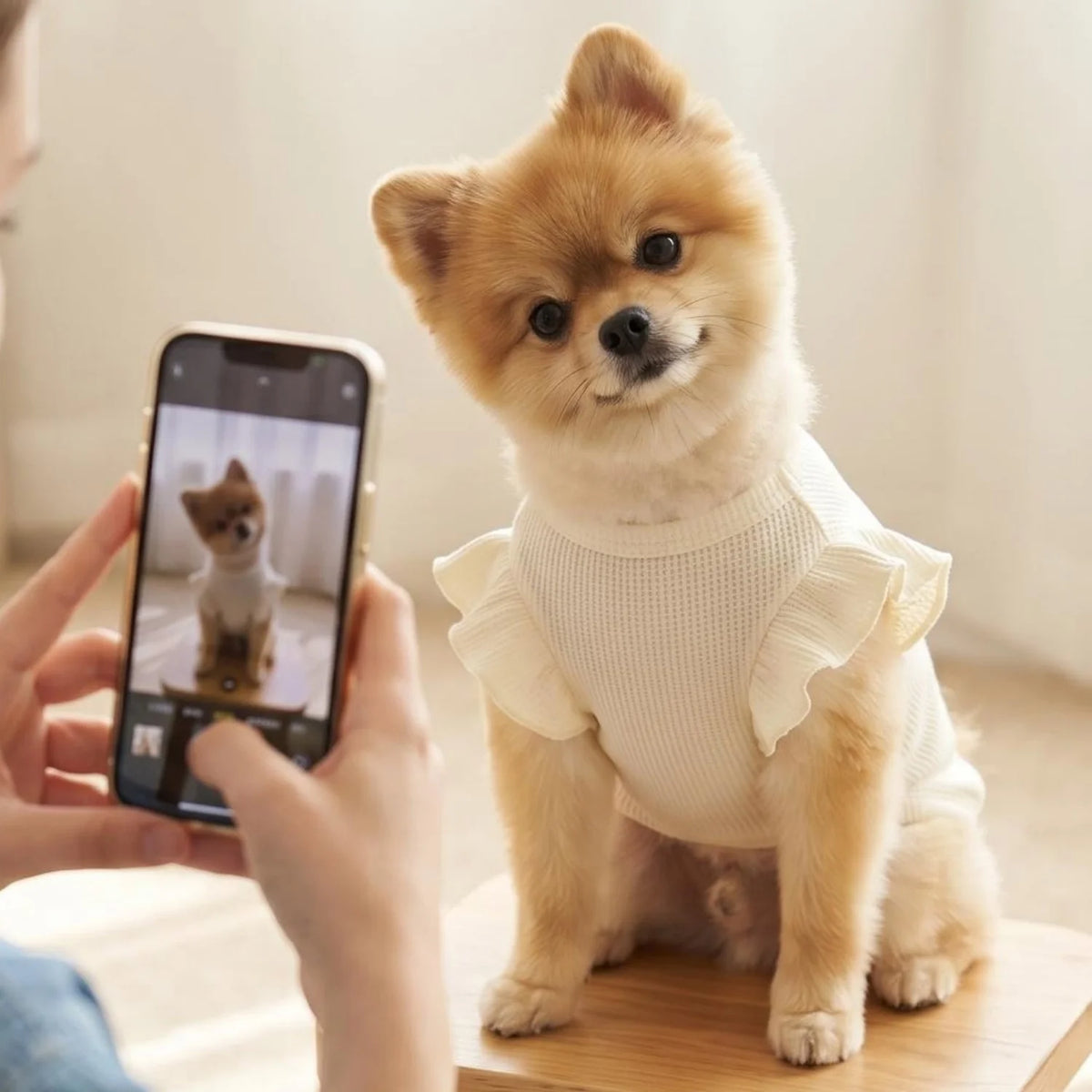 Cute Waffle Ruffle Sleeve Pet T-Shirt