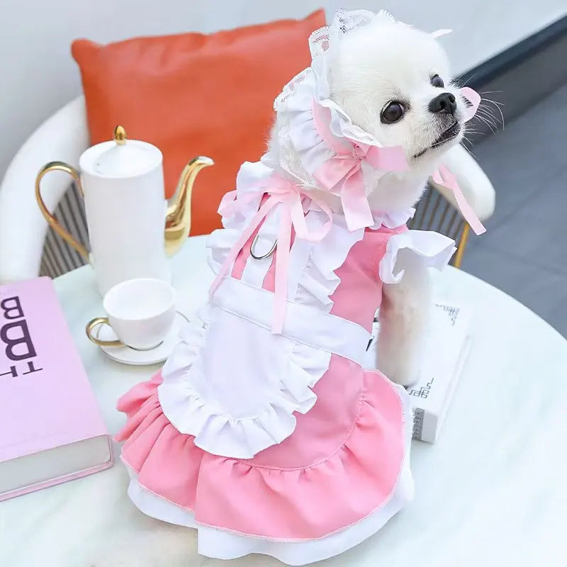 Maid Pet Dress with Leash Hook for Dogs & Cats