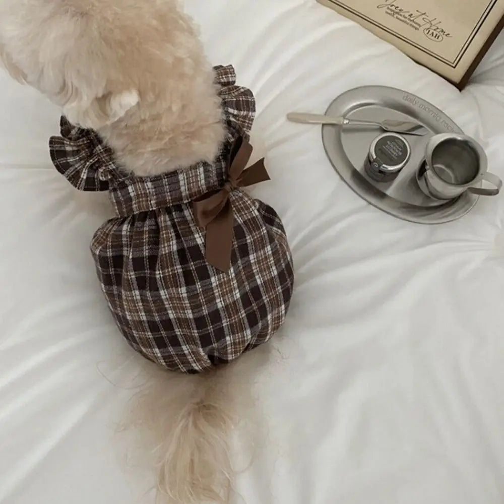 Vintage Plaid Flying Sleeve Dress For Your Fur Babies