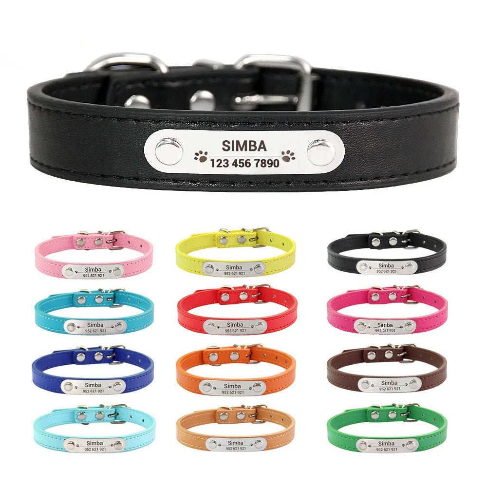 Personalized Leather ID Collar For Dogs & Cats