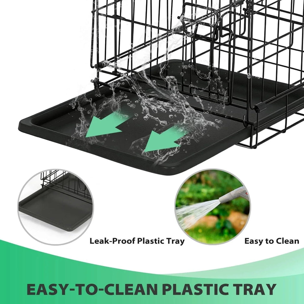 Collapsible Dog Kennel | Foldable Metal Crate with 2 Doors