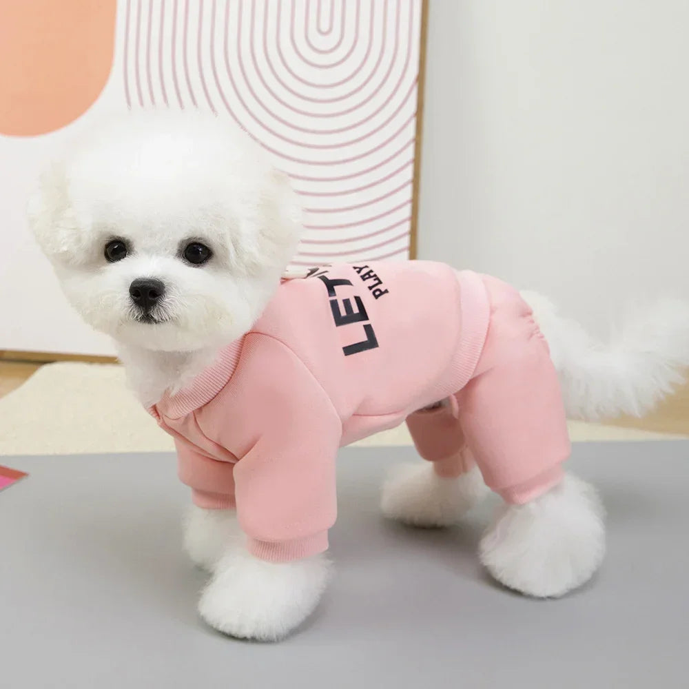 Warm Four-Legged Dog Pajamas with Leash D-Ring
