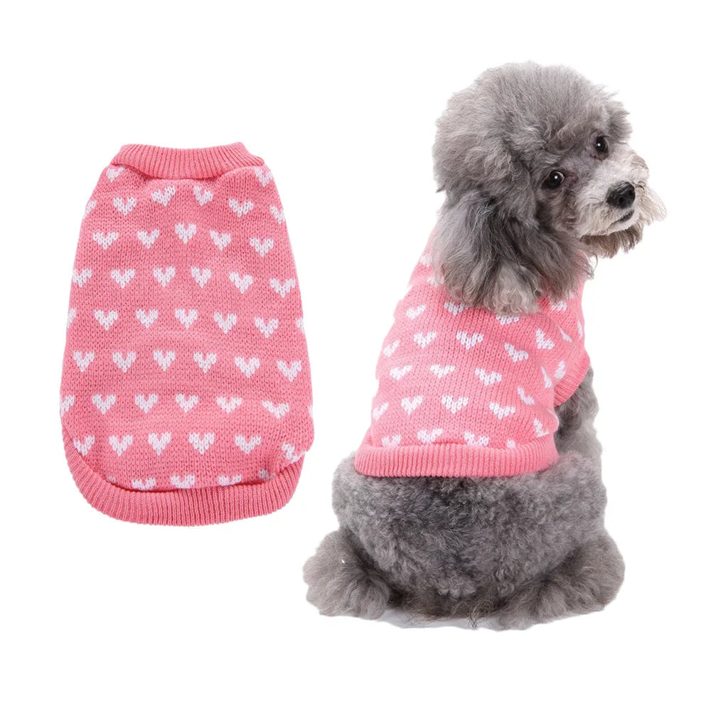 Cute Heart Knit Sweater Round Neck Slim fit For small, Medium, and Large Dogs & Cats