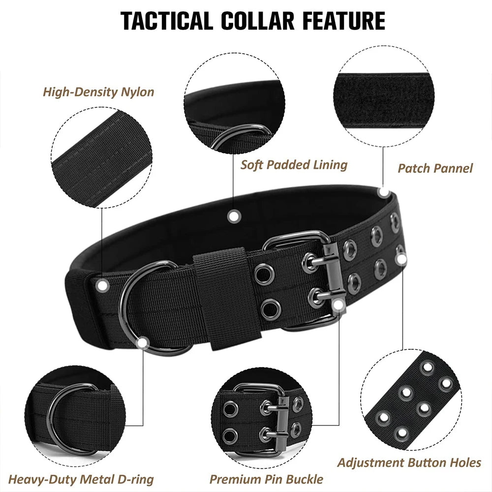 Military Tactical Dog Collar with Metal Buckle & ID Panel
