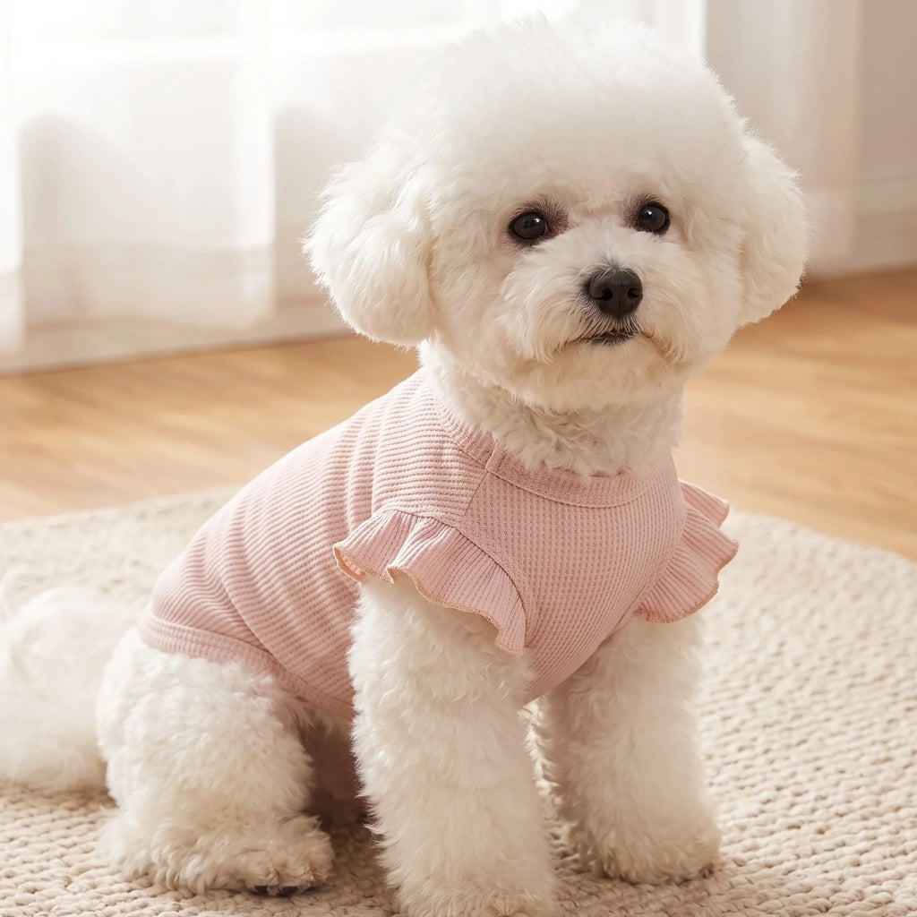 Cute Waffle Ruffle Sleeve Pet T-Shirt