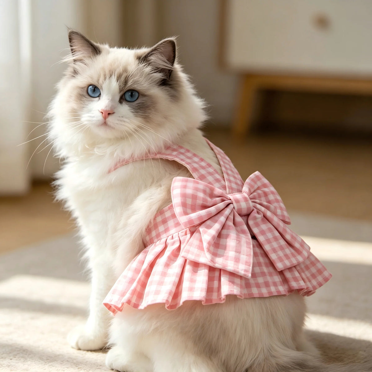 Plaid Pet Harness Dress with Big Bow 🎀