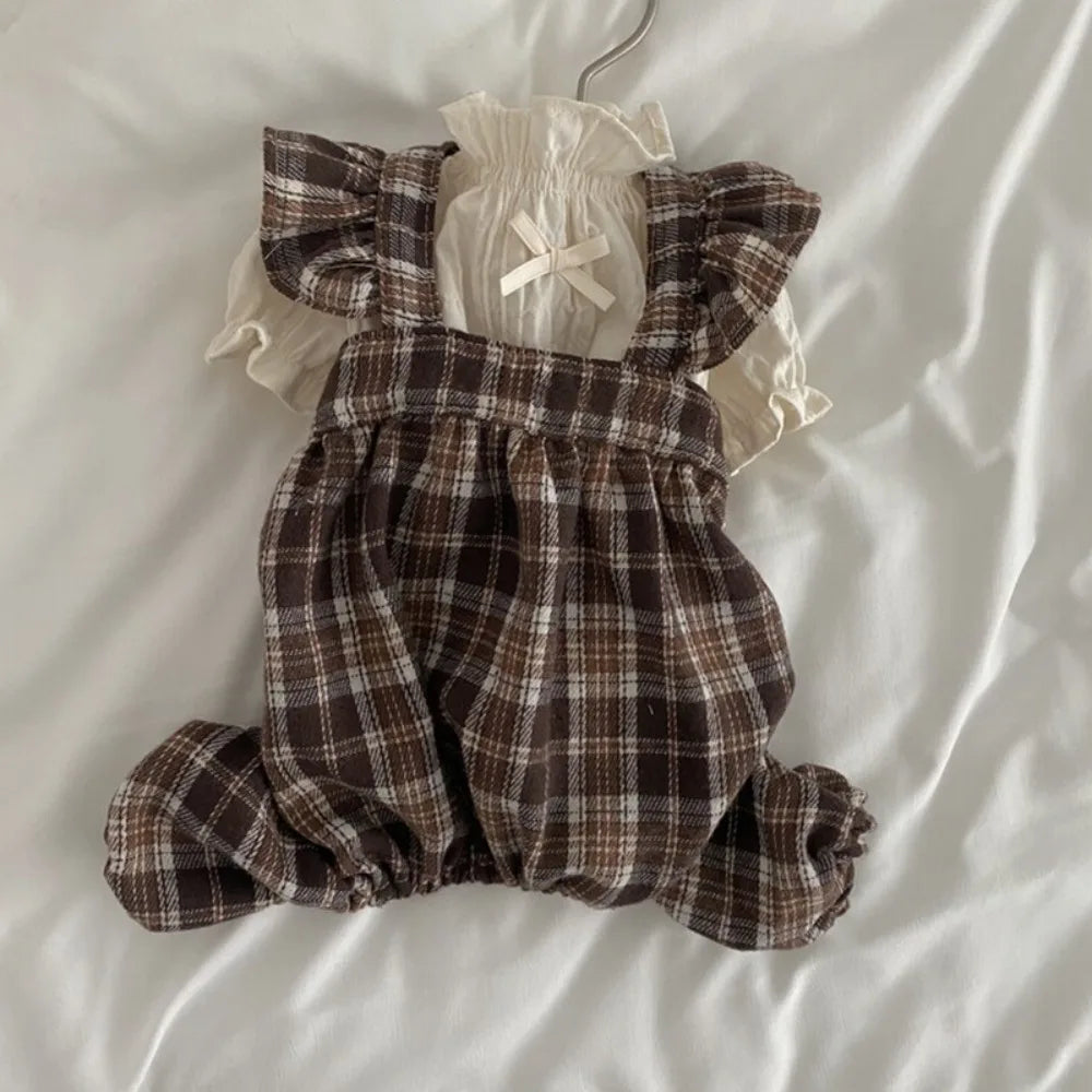 Vintage Plaid Flying Sleeve Dress For Your Fur Babies