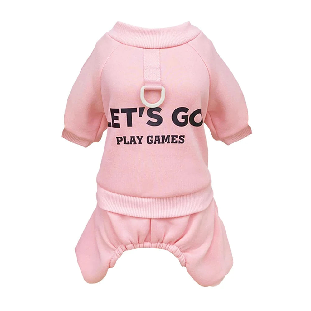 Warm Four-Legged Dog Pajamas with Leash D-Ring