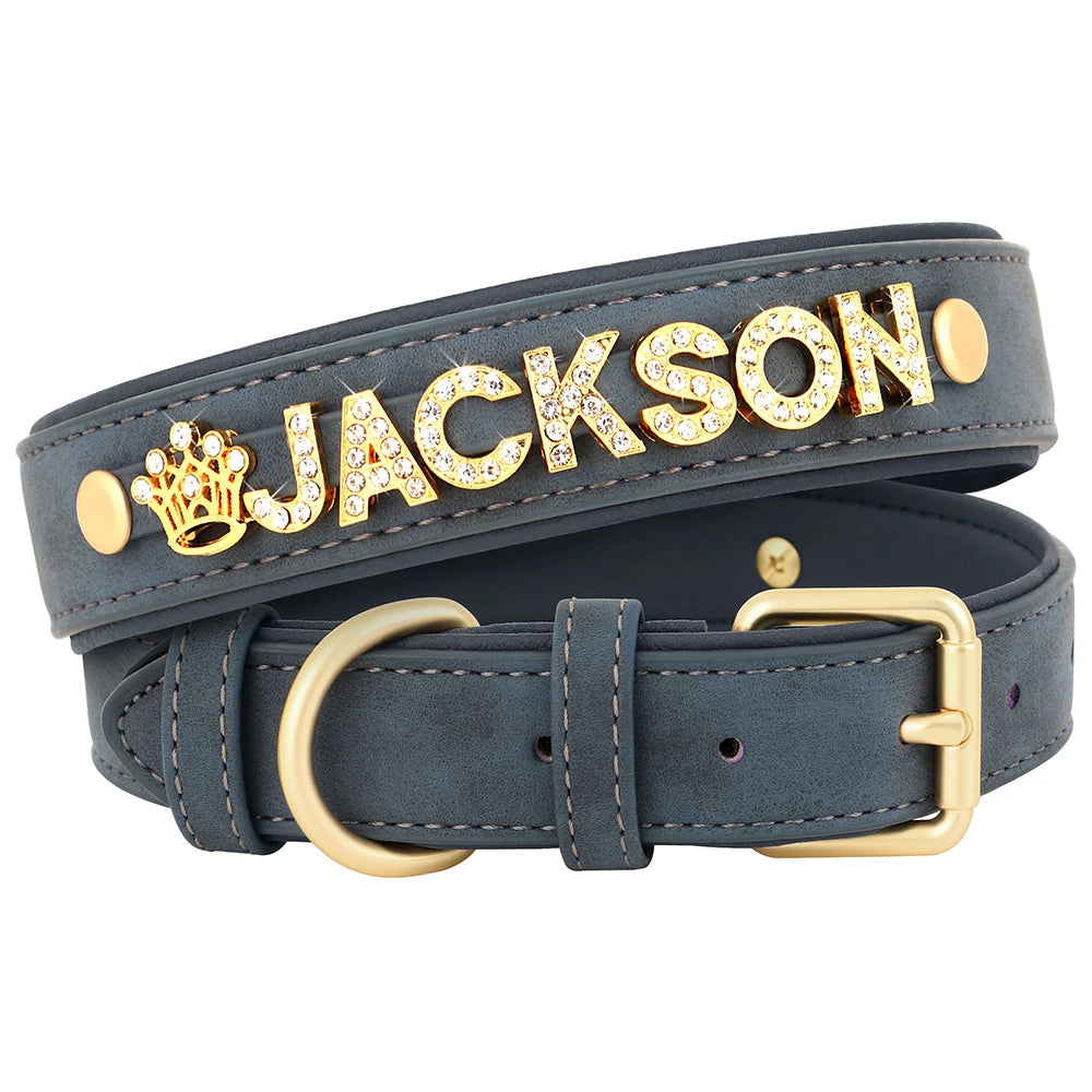 Personalized Leather Dog Collar – Custom Name Charm | S, M, L