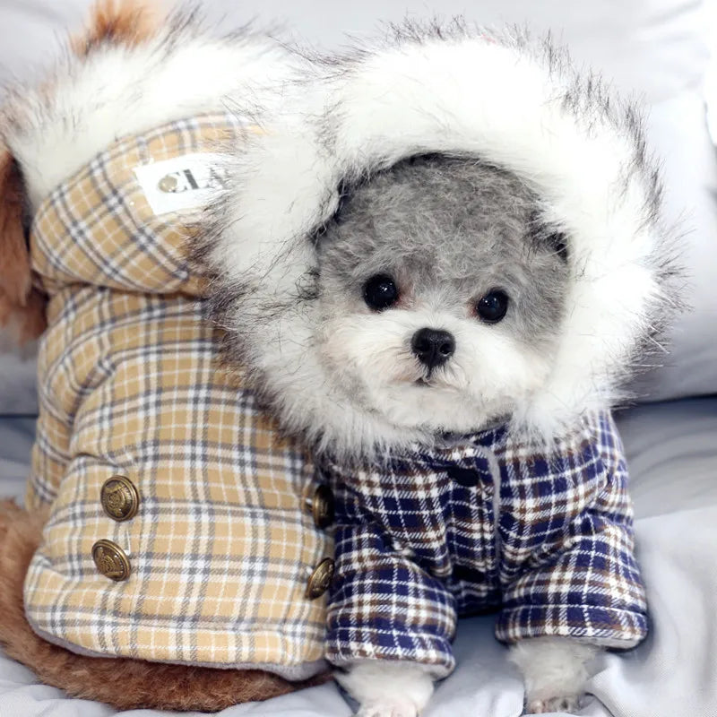 Cotton Winter Dog Coat – Star & Grid Patterns