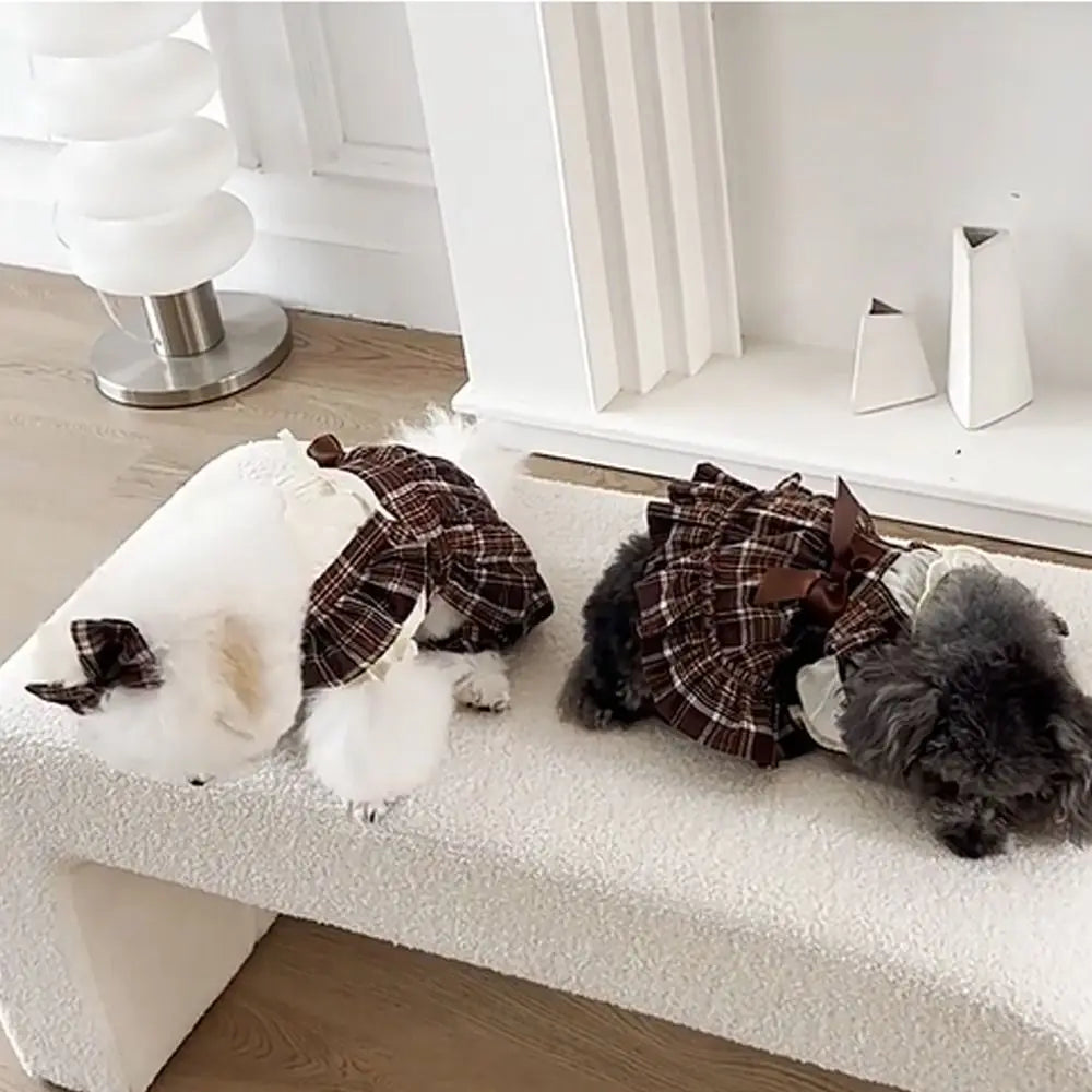 Vintage Plaid Flying Sleeve Dress For Your Fur Babies