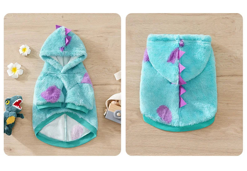Dinosaur Hoodie for Dogs – Warm Plush Winter Pet Sweater